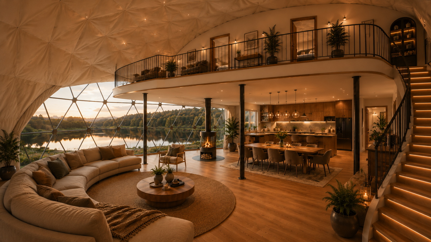 GEODOMAS Ø11 m glamping kupolas su 95 m² pirmu aukštu ir 50 m² antru aukštu